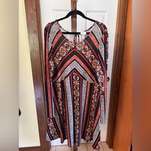 KNOX ROSE Ethnic Print Black Red Blue Dress womens size XXL 2X